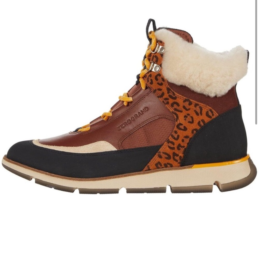 COLE HAAN 4.Zero Grand Lodge Leopard Lace-Up Waterproof Leather Hiker Boots - Picture 2 of 11